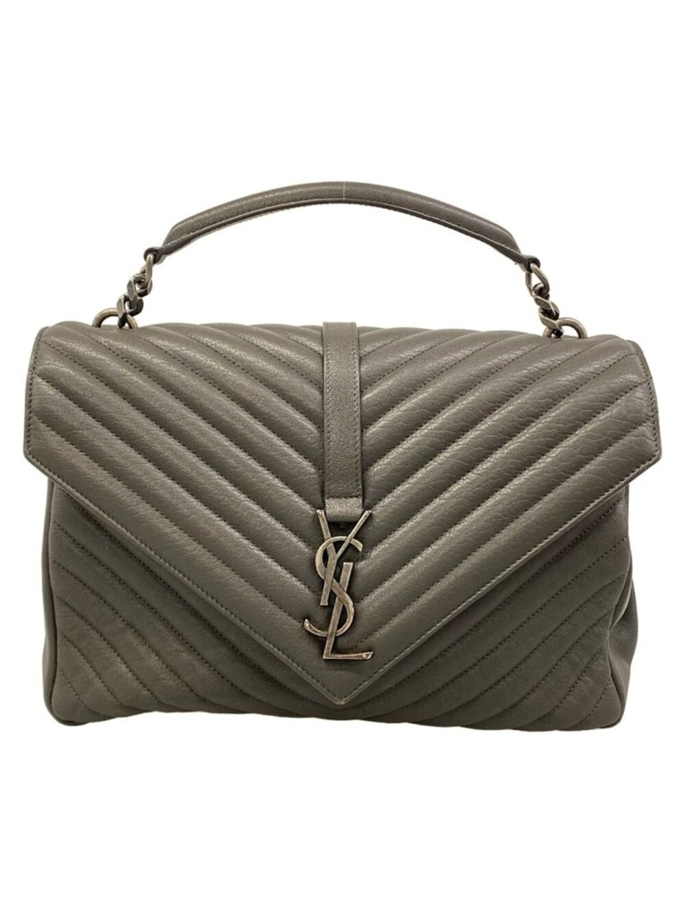 Saint Laurent Paris Handbag Classic Monogram Gray Silver Leather